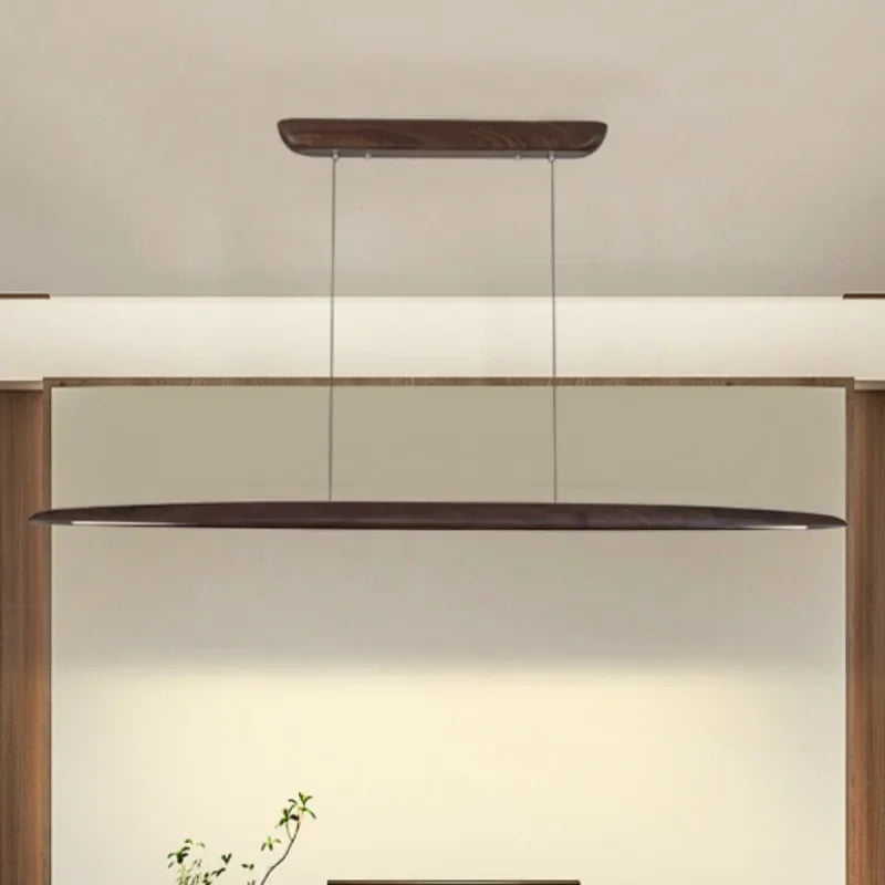 Wooden Led Pendant Lamp Long With Remote Dimmable Wood Linear Led Pendant Light Fixtures For Dining Room Kitchen Table