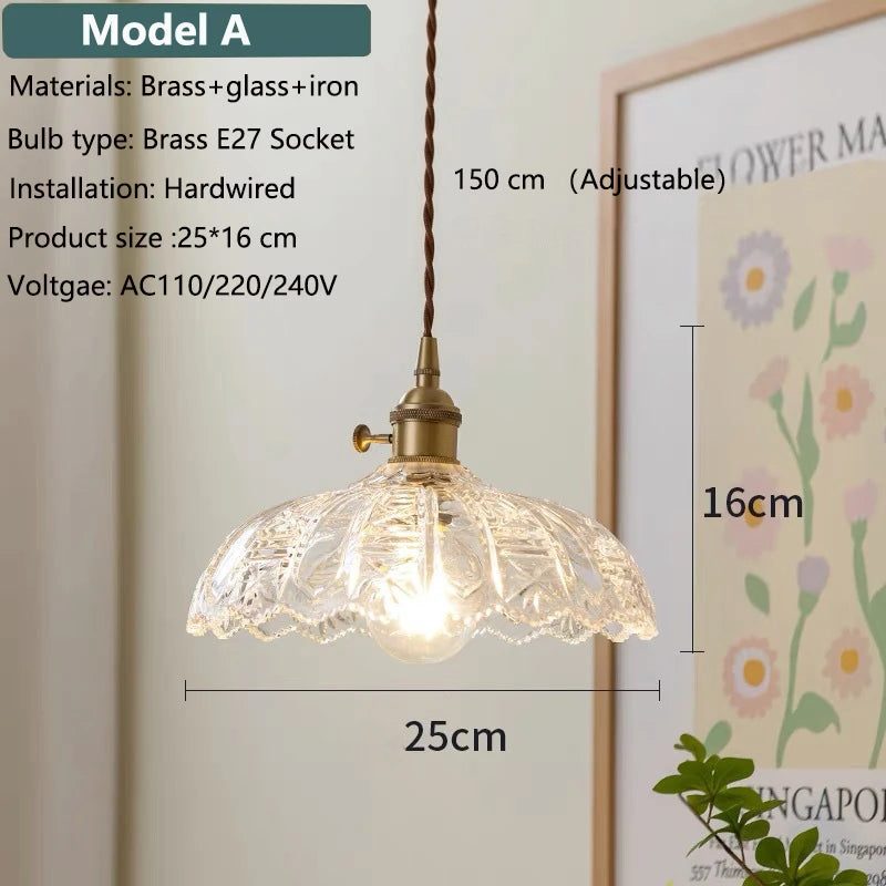 Multi-Style Vintage Pendant Light with Clear Glass Brass Farmhouse Hanging Light fixtures for Kitchen Island Dining Room Bedroom
