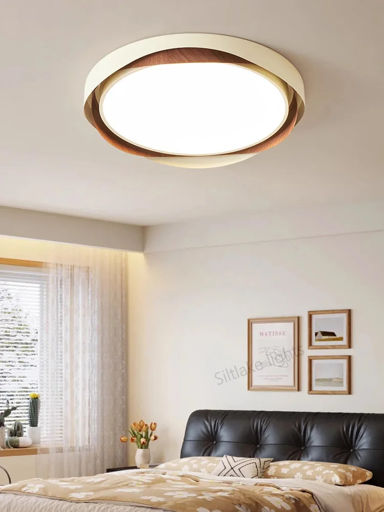 LED master bedroom ceiling lamp modern simple walnut color eye protection study lights design round living room lamps