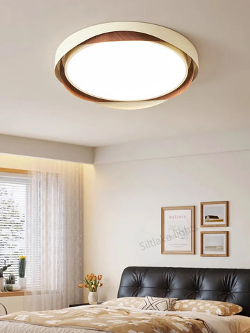 LED master bedroom ceiling lamp modern simple walnut color eye protection study lights design round living room lamps