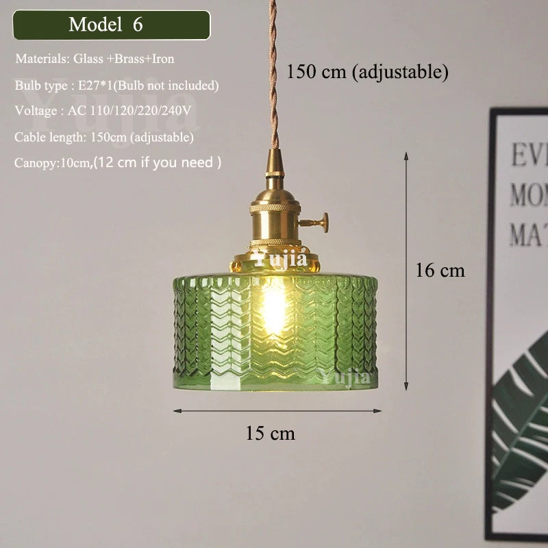 Multi-style Green Glass Pendant Light Vintage Light Fixtures with Glass Lampshade Modern Chandelier Lamp for Kitchen Island