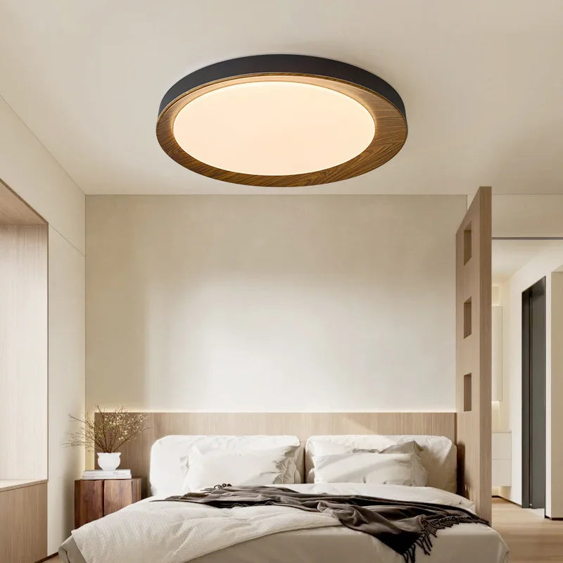 Retro Bedroom Ceiling Light Full Spectrum Eye Protection Walnut Wooden Ceiling Lamp for Dining Room Study LED Home Decor Fixture