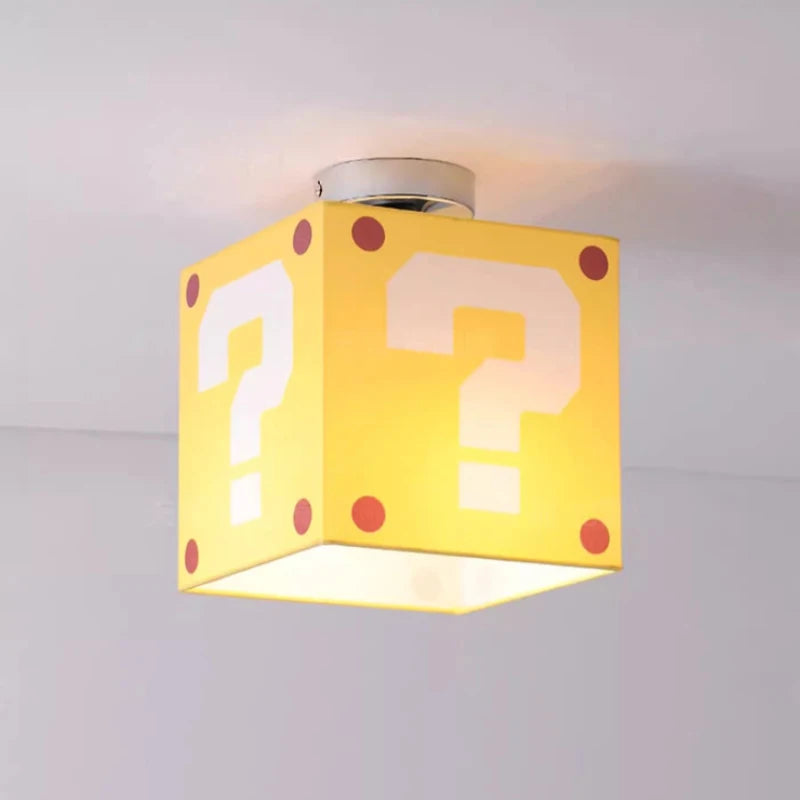 Mario Question Mark Ceiling Lamps Yellow Fabric Linen Light Creative Warm Children's Room Boys Girls Bedroom Aisle Ceiling Light
