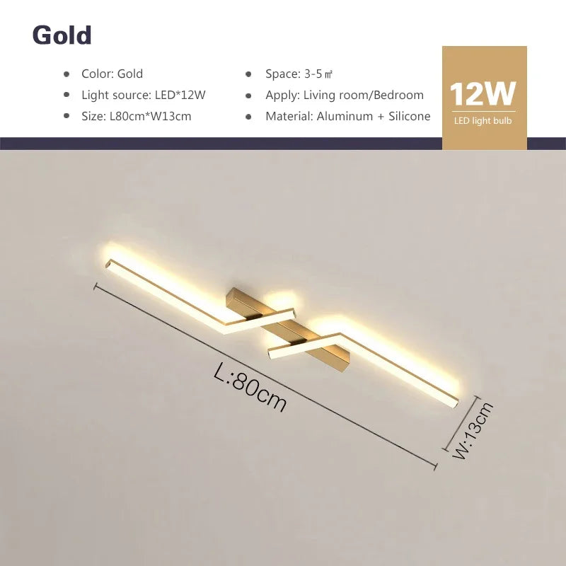 Modern LED Line Ceiling Lamp modern Living Room Dining Room Master Bedroom Study Fixture Gold Black Ceiling Lights Illumination