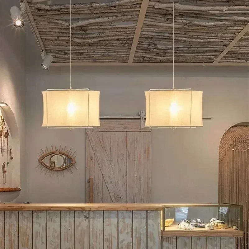 Fabric Pendant Lamp Wabi Sabi Style Cotton Linen Dining Table Restaurant Hotel Bedroom Retro Counter Handmade Art Bedroom Lamps