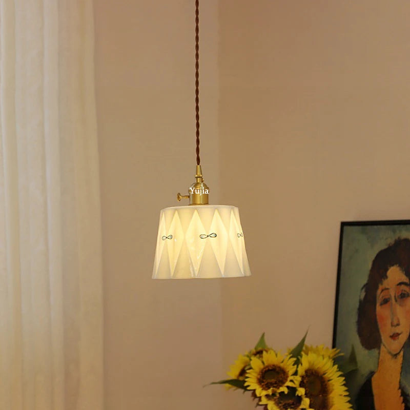 Elegant Brass Ceramic Pendant Ceiling Lamps Kitchen Island Modern Brass Hanging Lighting Fixtures with Switch AC 110-240V