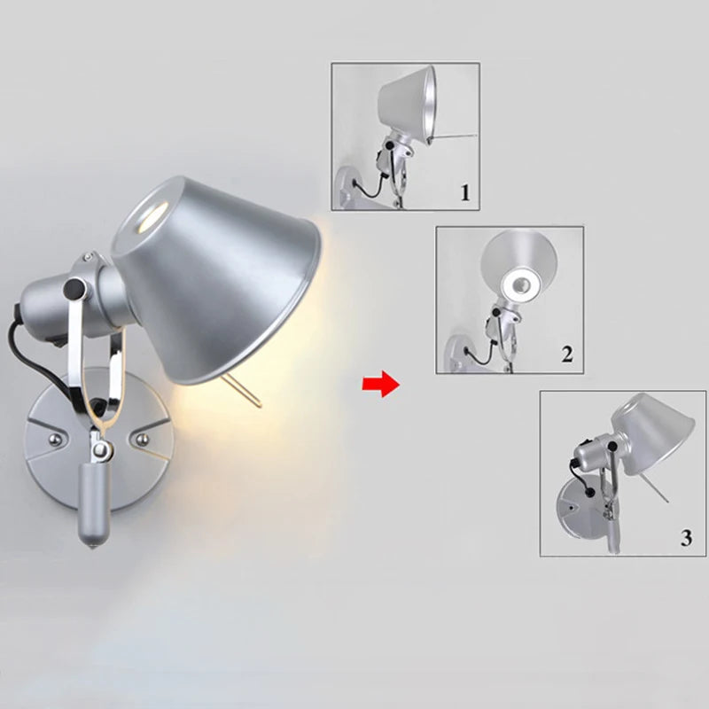 360° Rotating Shade 180° Swivel Arm Wall Lamp with Flexible Joints Modern Design Adjustable Wall Sconce for Bedroom/Living Room