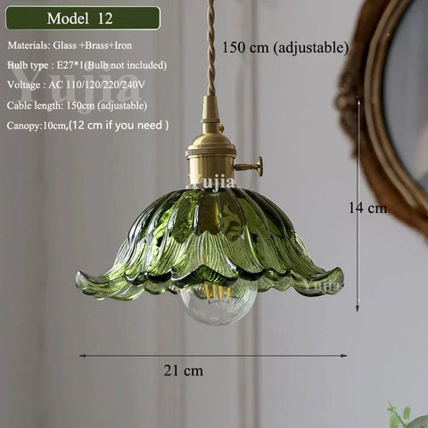 Multi-style Green Glass Pendant Light Vintage Light Fixtures with Glass Lampshade Modern Chandelier Lamp for Kitchen Island