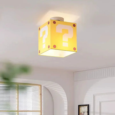 Mario Question Mark Ceiling Lamps Yellow Fabric Linen Light Creative Warm Children's Room Boys Girls Bedroom Aisle Ceiling Light
