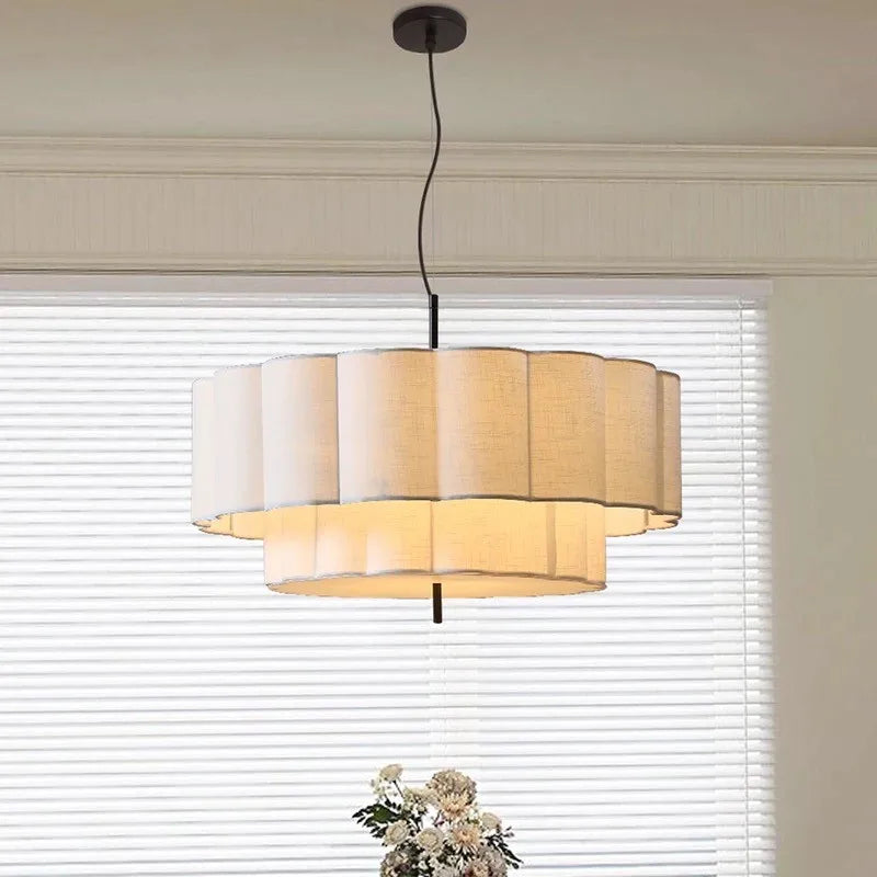 Nordic Retro Living Room Chandeliers Lighting Wabi Sabi Fabric Restaurant Pendant Lights French Medieval Bedroom Hanging Lamps