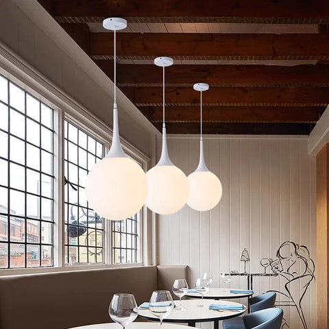 Nordic White Glass Ball Pendant Lights LED Loft Hanging Pendant Lamp for Living Room Lighting Home Black White Horn Fixtures