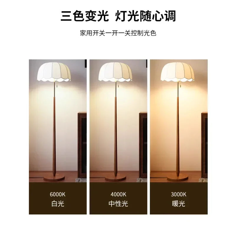 French Vintage Wood E27 Led Floor Lamps for Living Room Bedroom Bedside Study Lamp Advanced Sense of Design Ambient Lights