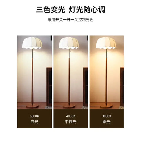 French Vintage Wood E27 Led Floor Lamps for Living Room Bedroom Bedside Study Lamp Advanced Sense of Design Ambient Lights