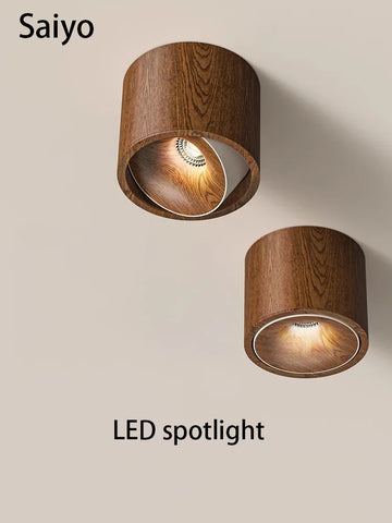 Led Spotlights Surface Mounted Walnut Color Spot Light Small Lamp Body Wooden Grain Ceiling Lights COB 7W 12W Adjustable Angle