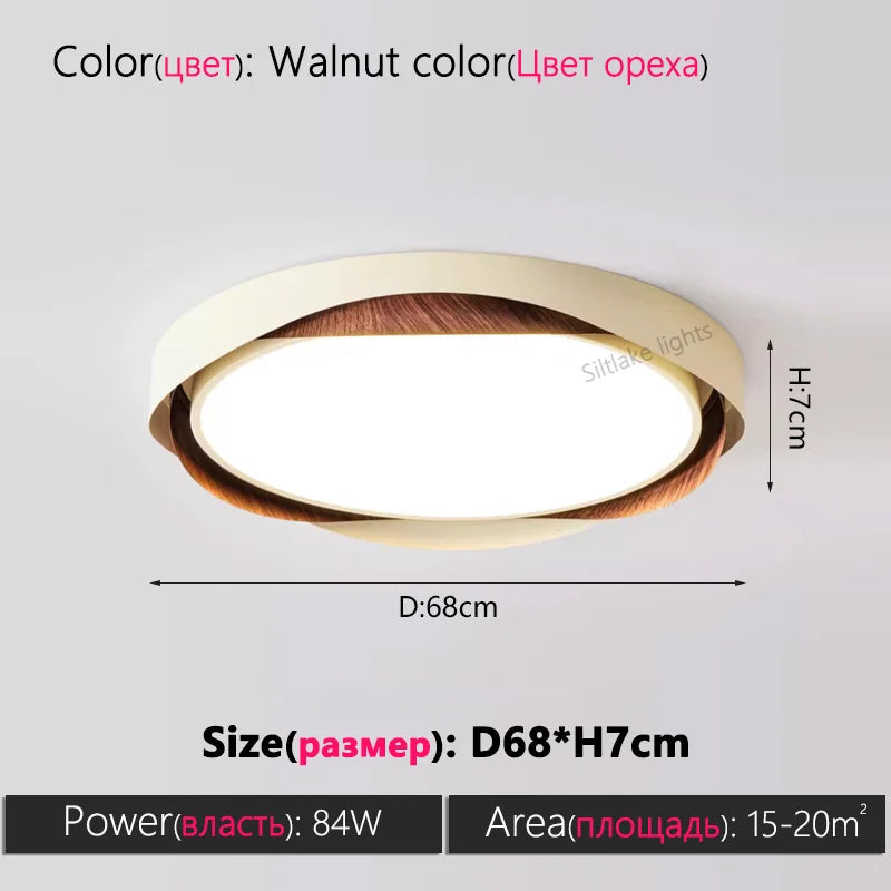 LED master bedroom ceiling lamp modern simple walnut color eye protection study lights design round living room lamps