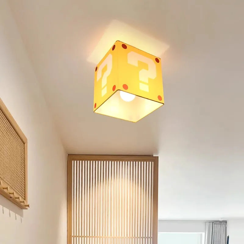 Mario Question Mark Ceiling Lamps Yellow Fabric Linen Light Creative Warm Children's Room Boys Girls Bedroom Aisle Ceiling Light