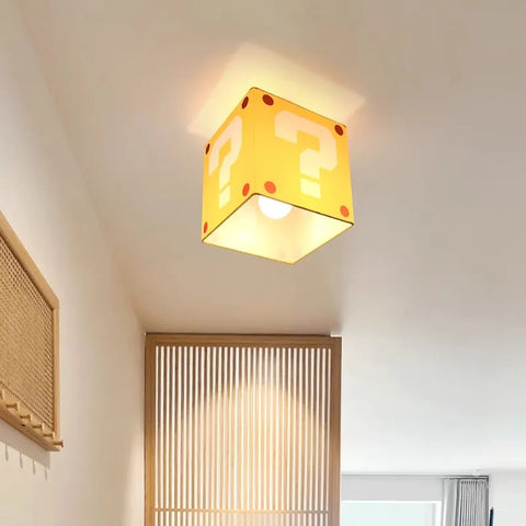 Mario Question Mark Ceiling Lamps Yellow Fabric Linen Light Creative Warm Children's Room Boys Girls Bedroom Aisle Ceiling Light