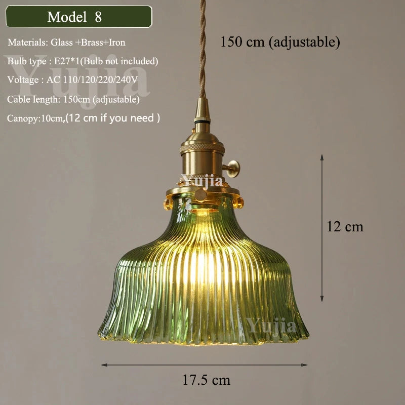 Multi-style Green Glass Pendant Light Vintage Light Fixtures with Glass Lampshade Modern Chandelier Lamp for Kitchen Island