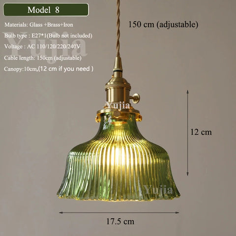Multi-style Green Glass Pendant Light Vintage Light Fixtures with Glass Lampshade Modern Chandelier Lamp for Kitchen Island