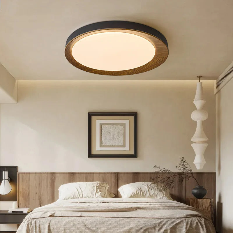 Retro Bedroom Ceiling Light Full Spectrum Eye Protection Walnut Wooden Ceiling Lamp for Dining Room Study LED Home Decor Fixture