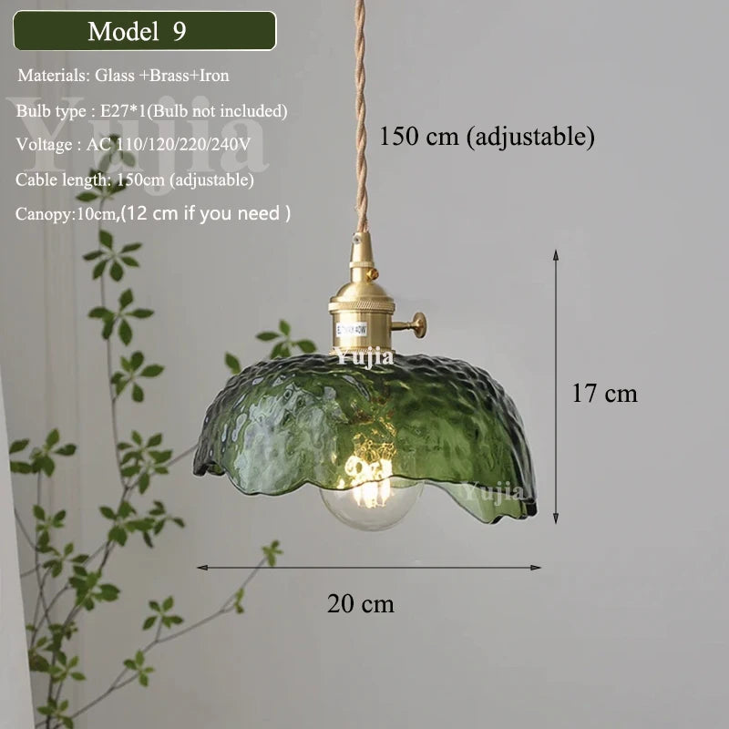 Multi-style Green Glass Pendant Light Vintage Light Fixtures with Glass Lampshade Modern Chandelier Lamp for Kitchen Island