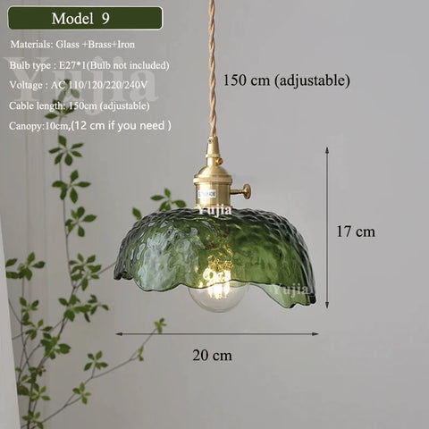 Multi-style Green Glass Pendant Light Vintage Light Fixtures with Glass Lampshade Modern Chandelier Lamp for Kitchen Island