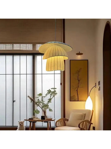 Modern Japanese Wabi Sabi Silk Chandeliers Living Dining Room Bedroom Home Decor Nordic Pendant Lights Indoor Lighting Fixtures