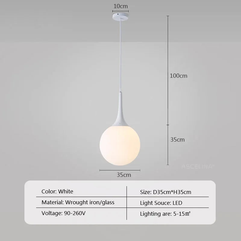 Nordic White Glass Ball Pendant Lights LED Loft Hanging Pendant Lamp for Living Room Lighting Home Black White Horn Fixtures
