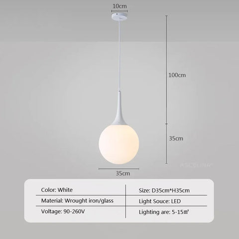 Nordic White Glass Ball Pendant Lights LED Loft Hanging Pendant Lamp for Living Room Lighting Home Black White Horn Fixtures