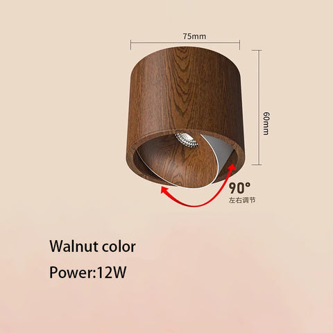 Led Spotlights Surface Mounted Walnut Color Spot Light Small Lamp Body Wooden Grain Ceiling Lights COB 7W 12W Adjustable Angle