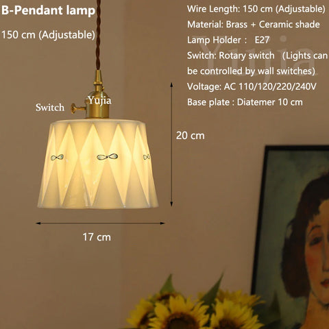 Elegant Brass Ceramic Pendant Ceiling Lamps Kitchen Island Modern Brass Hanging Lighting Fixtures with Switch AC 110-240V