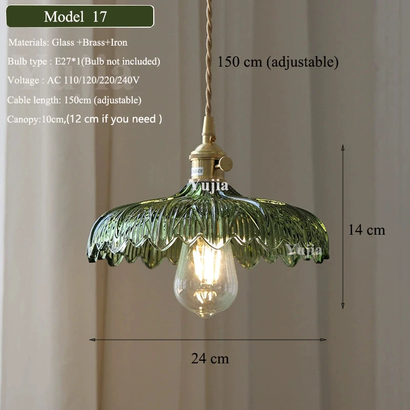 Multi-style Green Glass Pendant Light Vintage Light Fixtures with Glass Lampshade Modern Chandelier Lamp for Kitchen Island