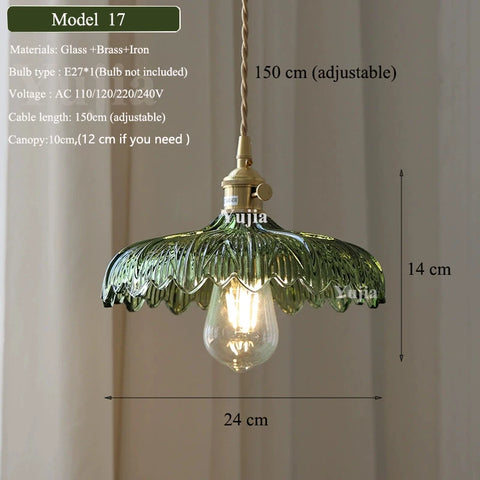 Multi-style Green Glass Pendant Light Vintage Light Fixtures with Glass Lampshade Modern Chandelier Lamp for Kitchen Island