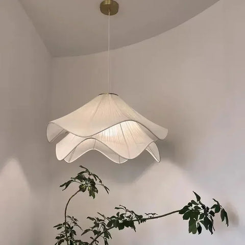 Creative Flower Pendant Light Minimalist Cream Style Led Fabric Lights Living Room Bedroom Home Decor Balcony Hanging Lamps