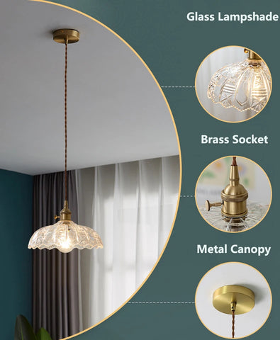 Multi-Style Vintage Pendant Light with Clear Glass Brass Farmhouse Hanging Light fixtures for Kitchen Island Dining Room Bedroom