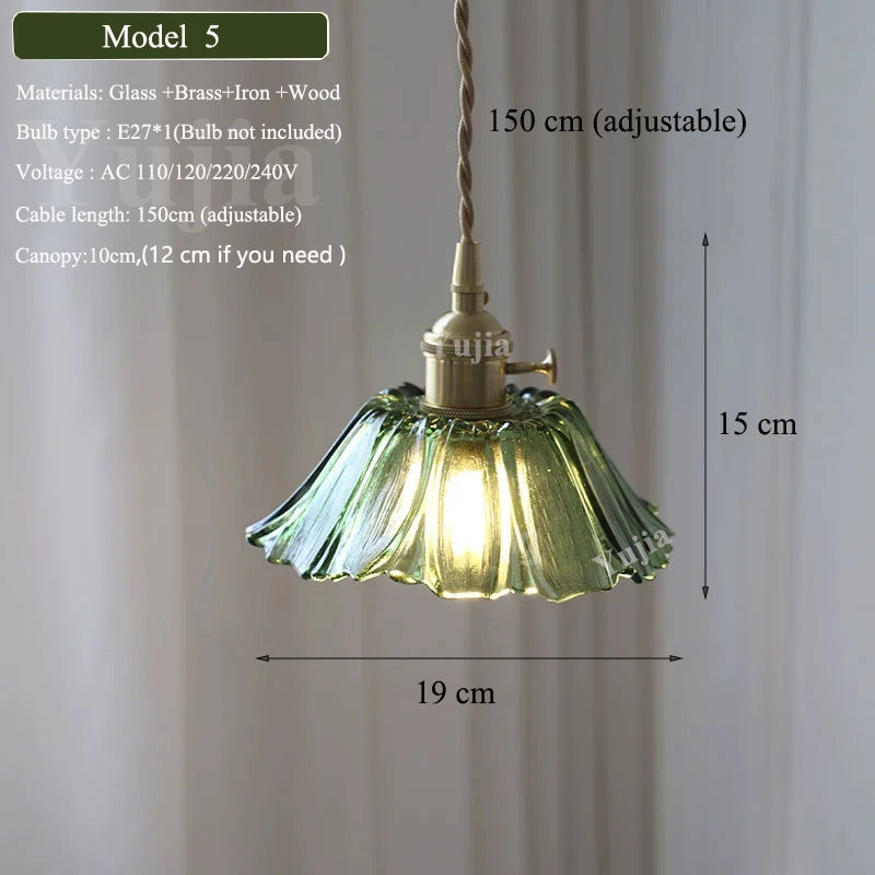 Multi-style Green Glass Pendant Light Vintage Light Fixtures with Glass Lampshade Modern Chandelier Lamp for Kitchen Island