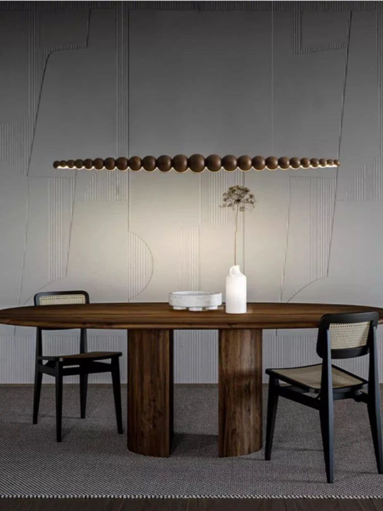 Modern Wooden Beads Long Linear LED Pendant Lights Dimmable With RC Indoor Hanging Lamp Kitchen Island Dining Living Room Office