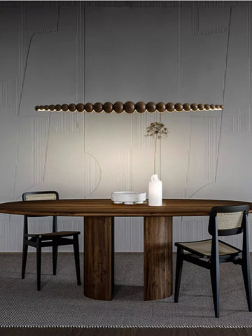 Modern Wooden Beads Long Linear LED Pendant Lights Dimmable With RC Indoor Hanging Lamp Kitchen Island Dining Living Room Office