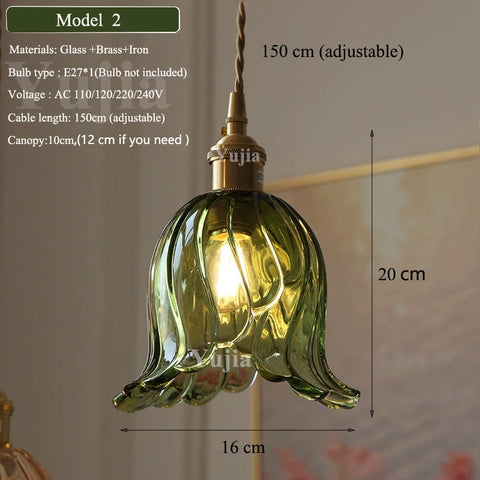 Multi-style Green Glass Pendant Light Vintage Light Fixtures with Glass Lampshade Modern Chandelier Lamp for Kitchen Island