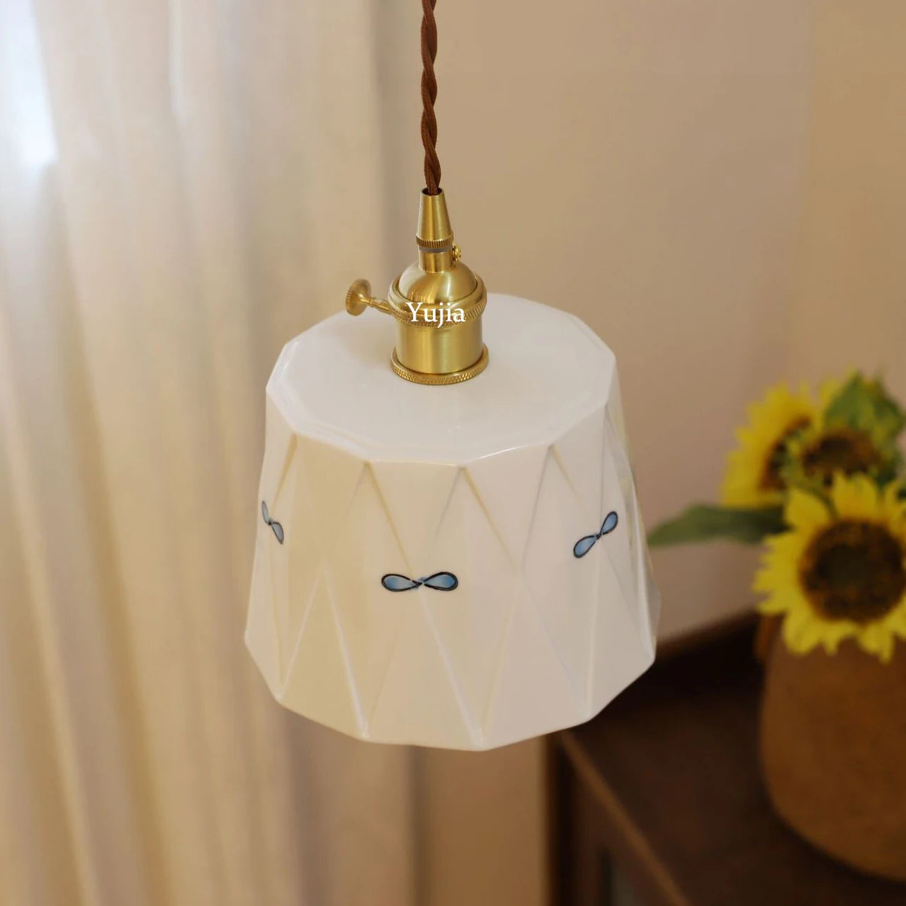 Elegant Brass Ceramic Pendant Ceiling Lamps Kitchen Island Modern Brass Hanging Lighting Fixtures with Switch AC 110-240V