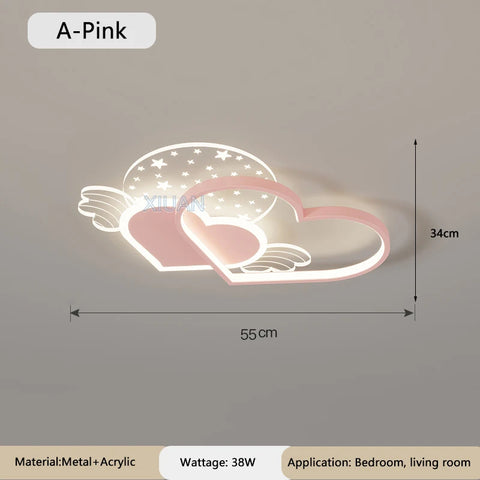 Warm Romantic Children's Room Ceiling Lamps LED Heart Shaped Lamp Pink Crown Light Princess Room Girl Boy Bedroom Ceiling Lights