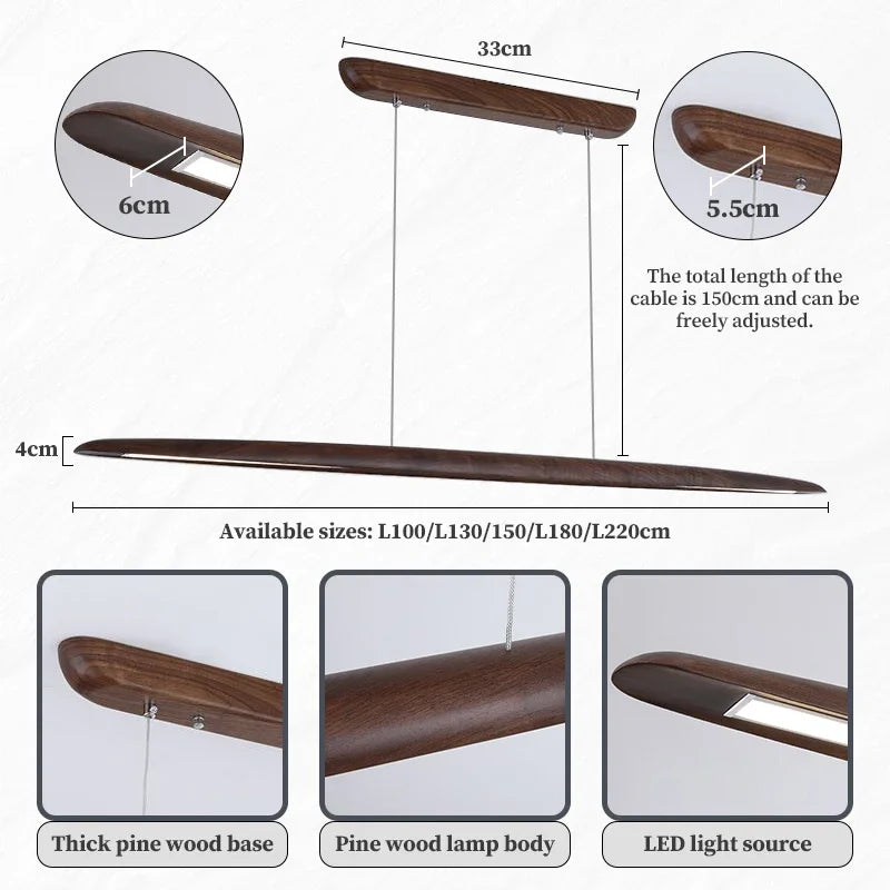 Wooden Led Pendant Lamp Long With Remote Dimmable Wood Linear Led Pendant Light Fixtures For Dining Room Kitchen Table