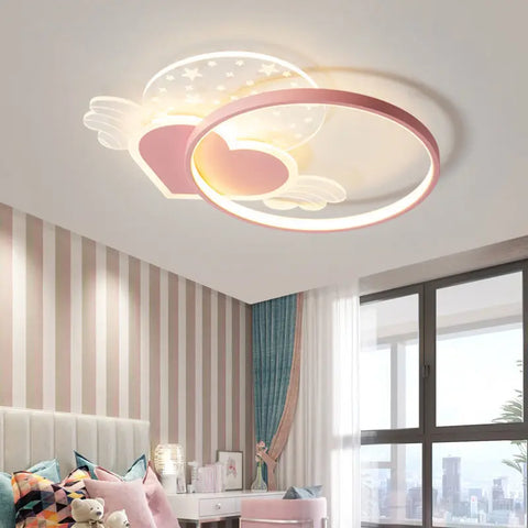 Warm Romantic Children's Room Ceiling Lamps LED Heart Shaped Lamp Pink Crown Light Princess Room Girl Boy Bedroom Ceiling Lights