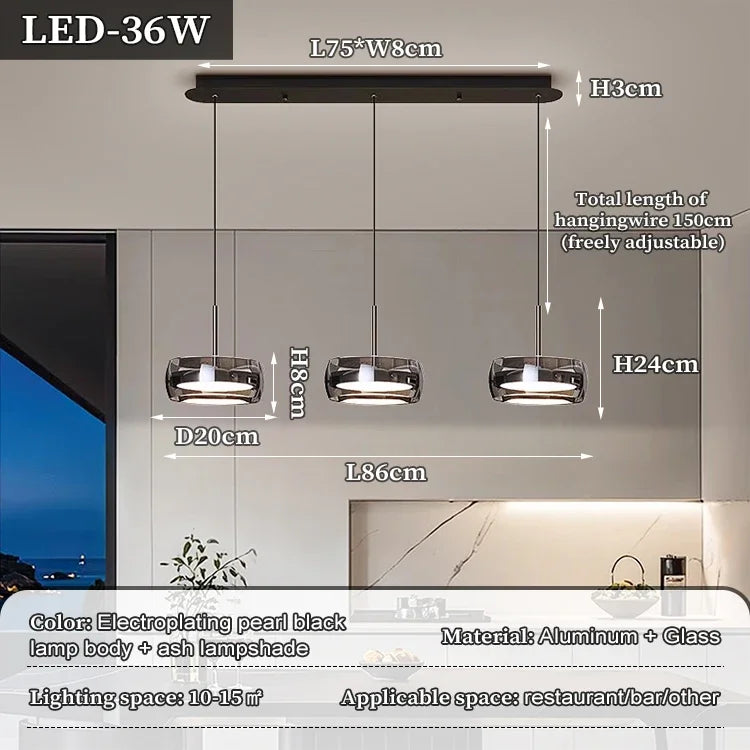 Modern Glass Pendant Lamp Black For Dining Room Kitchen Island 3-Light Smoke Gray Ceiling Pendant Light Fixtures Hanging Lamps
