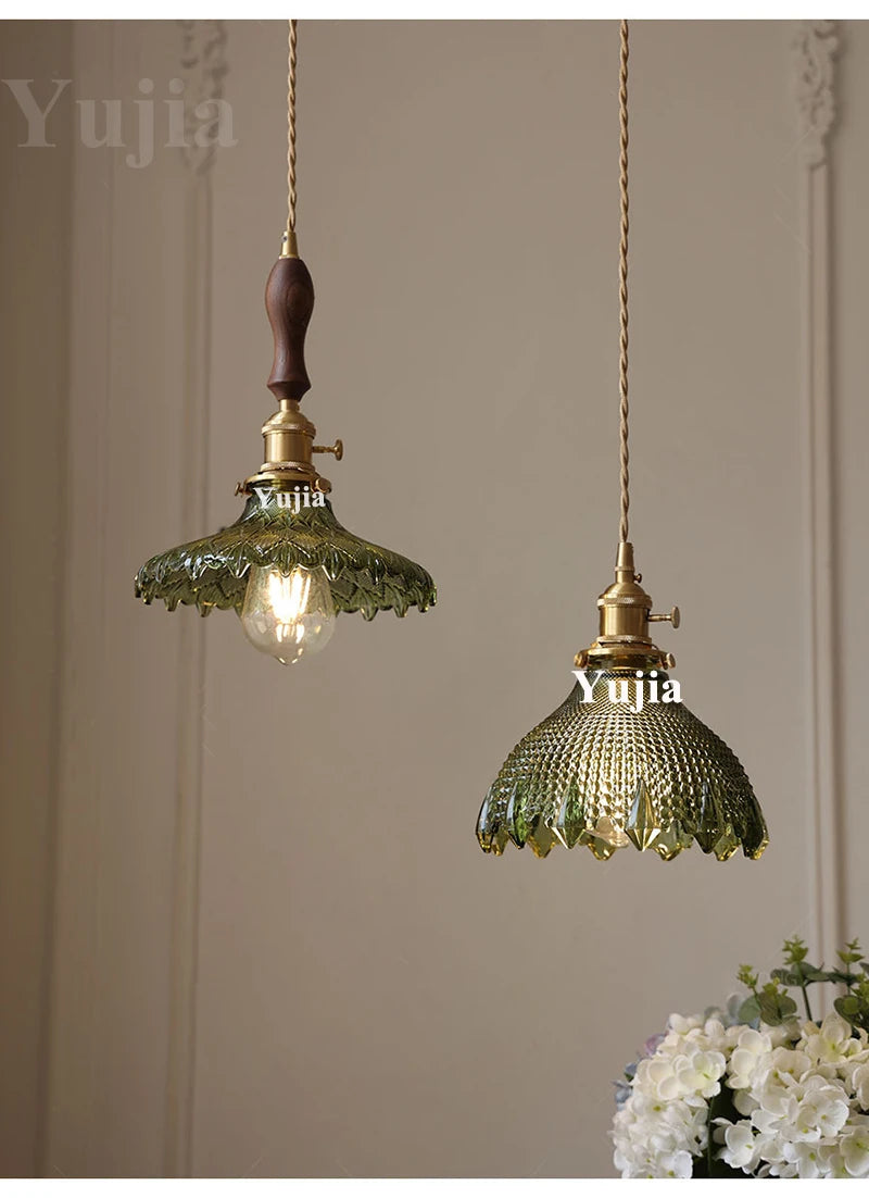 Multi-style Green Glass Pendant Light Vintage Light Fixtures with Glass Lampshade Modern Chandelier Lamp for Kitchen Island