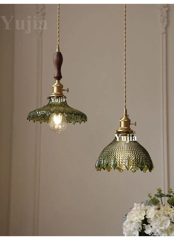 Multi-style Green Glass Pendant Light Vintage Light Fixtures with Glass Lampshade Modern Chandelier Lamp for Kitchen Island