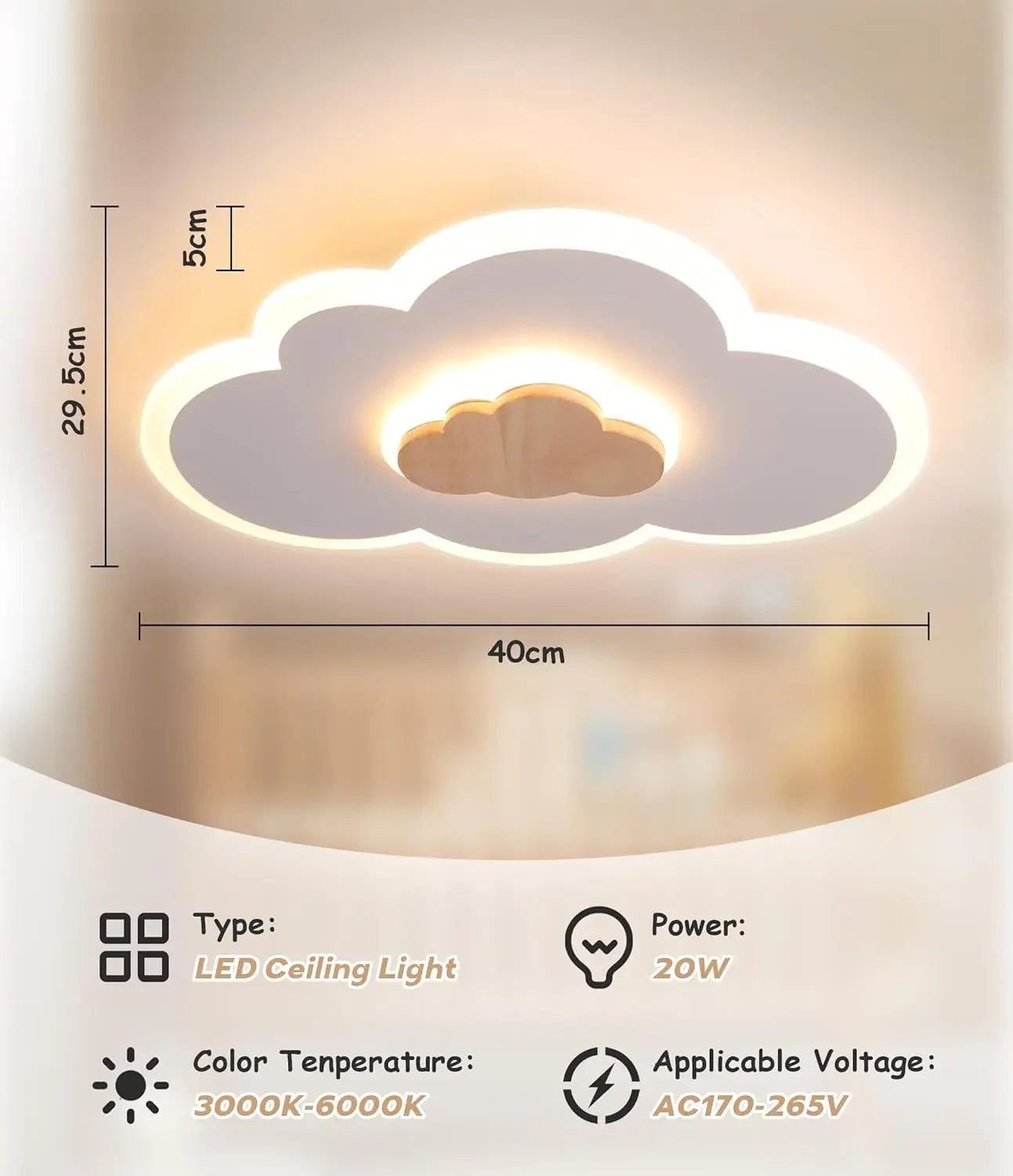Cloud Ceiling Light Children Room Ceiling Light Fixture Acrylic LED Ceiling Light Dimmable with Remote Control Lamp Kid Bedroom