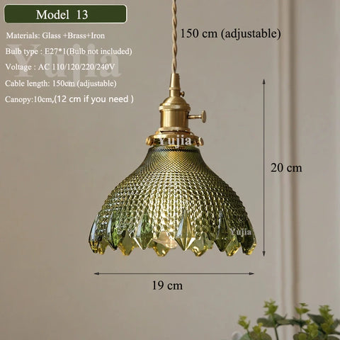 Multi-style Green Glass Pendant Light Vintage Light Fixtures with Glass Lampshade Modern Chandelier Lamp for Kitchen Island