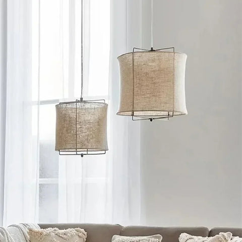 Fabric Pendant Lamp Wabi Sabi Style Cotton Linen Dining Table Restaurant Hotel Bedroom Retro Counter Handmade Art Bedroom Lamps