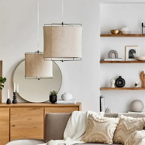 Fabric Pendant Lamp Wabi Sabi Style Cotton Linen Dining Table Restaurant Hotel Bedroom Retro Counter Handmade Art Bedroom Lamps